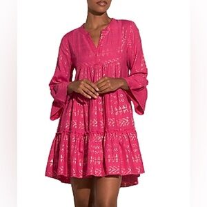 Elan Hot Pink Tiered Mini Dress with Metallic Accents